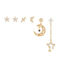 Moon & Star Earring Set for Women | 6-Piece Korean Celestial Jewelry Set | Trendy Brass Stud Earrings Gift