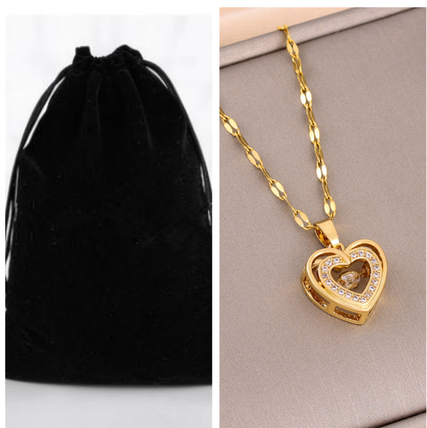 Double-Layer Heart Necklace with Rhinestones