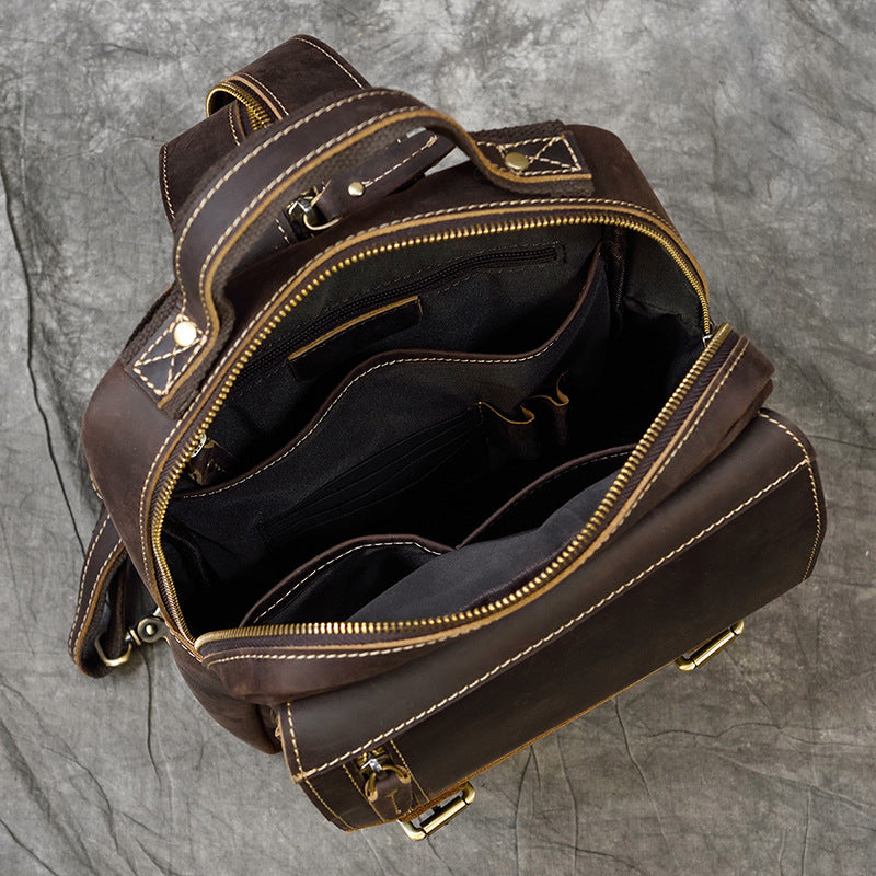 Retro Crazy Horse Leather Multifunctional Leather Backpack For Men And Students