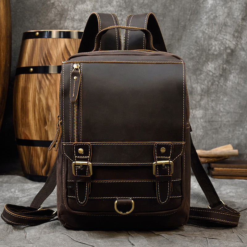 Retro Crazy Horse Leather Multifunctional Leather Backpack For Men And Students