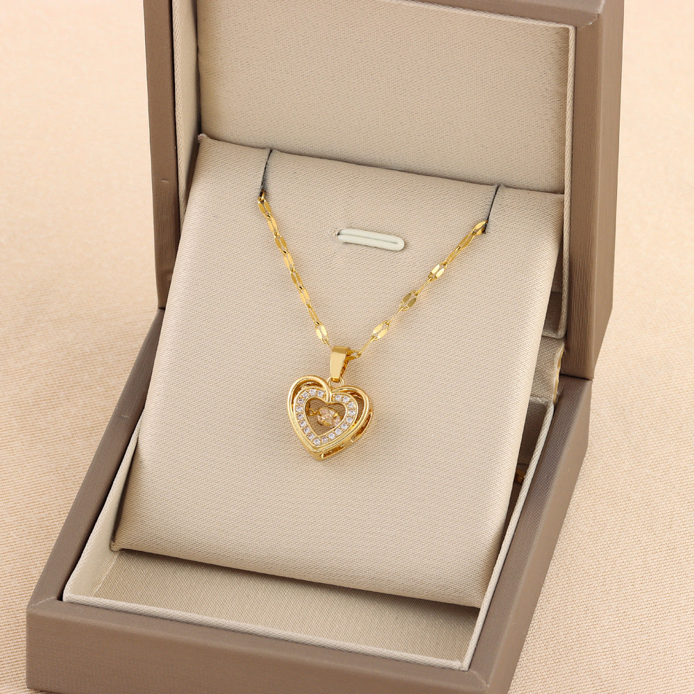 Double-Layer Heart Necklace with Rhinestones
