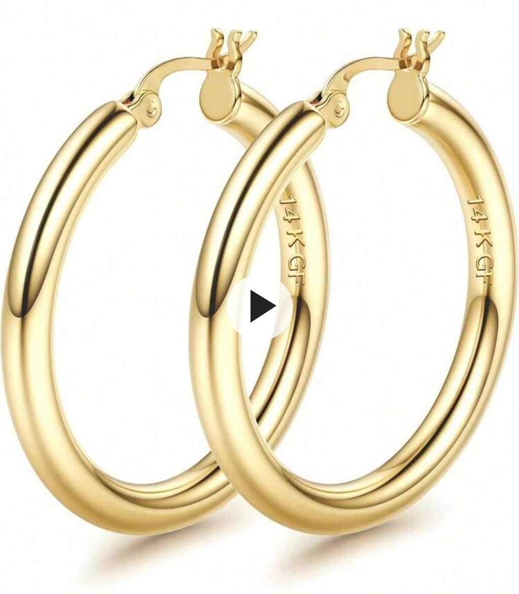 14K Gold Filled Hoop Earrings | 40mm Creole Hoops | Hypoallergenic Fine Jewelry for Women & Girls